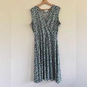 Leota Black Green Floral MIDI  Dress women sleeveless size Xl